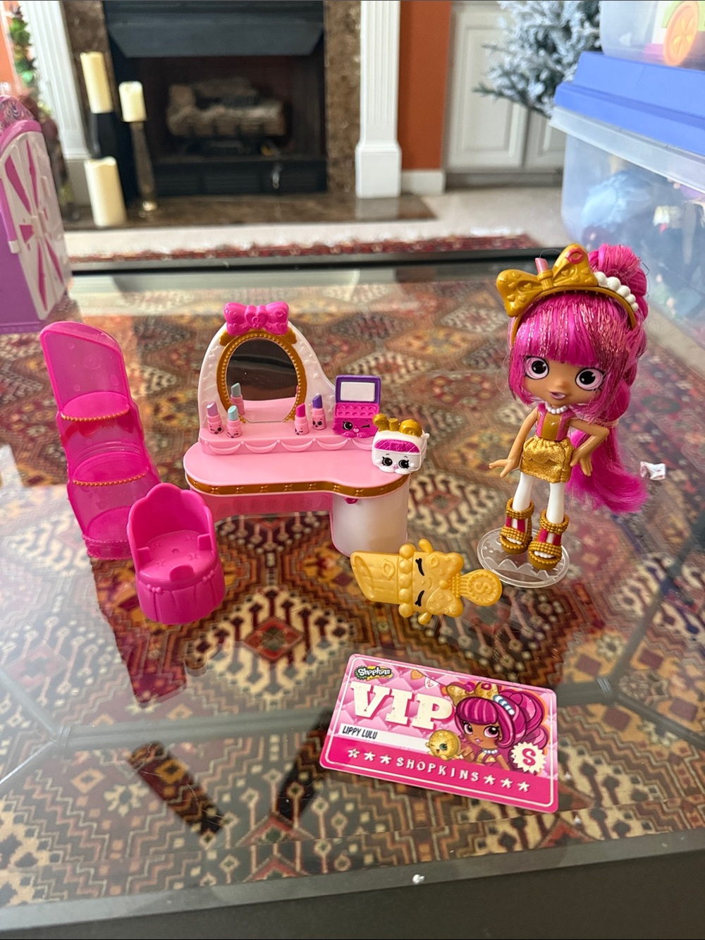 Shopkins Pink & Gold Doll Vanity Playset with Accessories and doll
